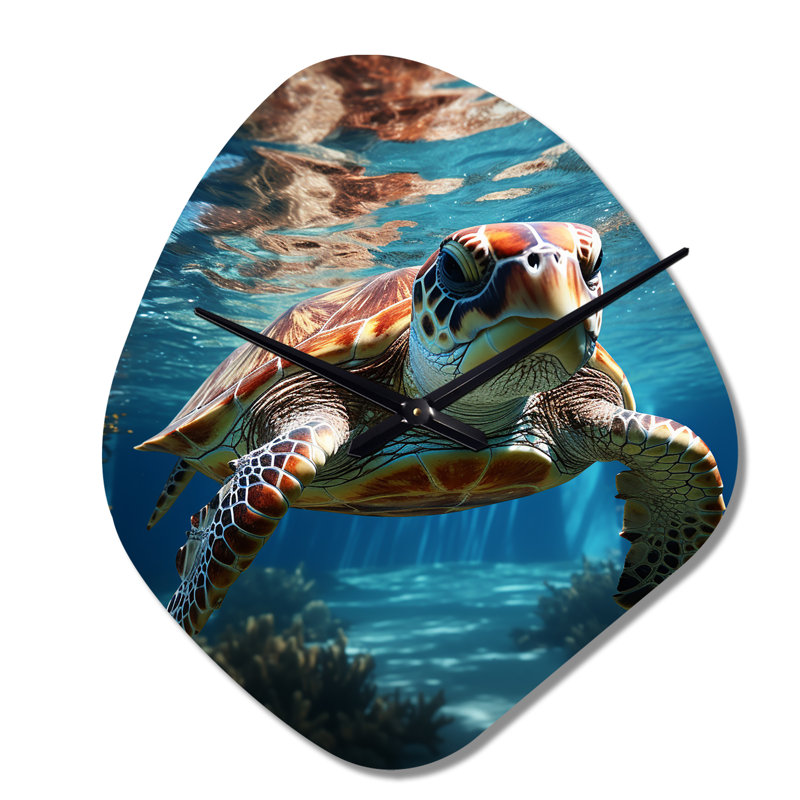 Tortue aquatique Wanderer in Ocean - tortue horloge asymétrique en métal, horloge murale moderne, Petit