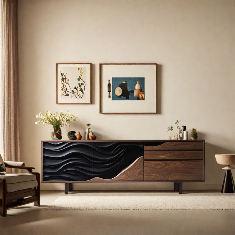 Meuble télé avec cadre en bois massif de style italien, 78.74"
