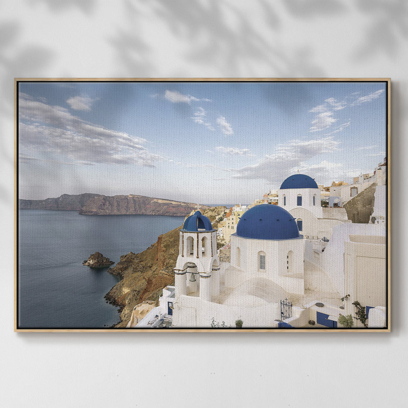 Santorini View, reproduction d'art sur toile, Bois naturel, H 25 po x l 37 po x P 2 po