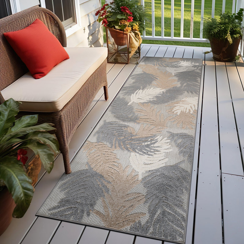 Hernandez Floral Beige/Gray/Brown Indoor & Outdoor Area Rug, Runner 2' x 7'