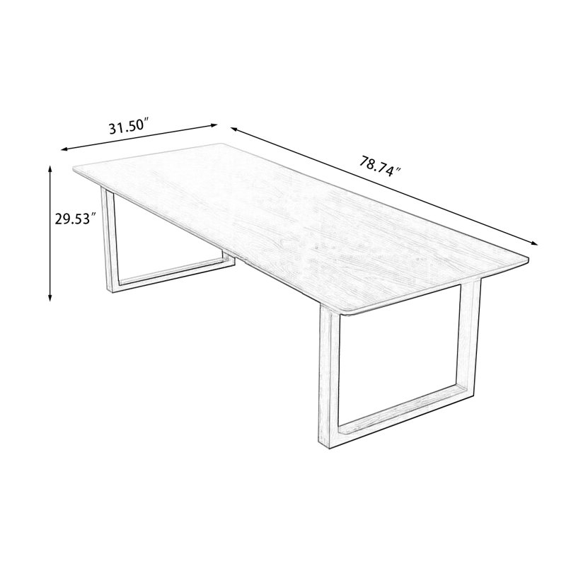 Table de salle à manger rectangulaire en bois massif brun, H 29,53 po x L 78,74 po x l 31,5 po