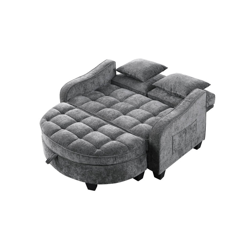Two-Seater Sofa, Double Sofa Chaise Longue, With Irregular Armrests And Backrests, Footrest With Storage Space, Comes With Two Small Throw Pillows, Suitable For Living Room And Bedroom
