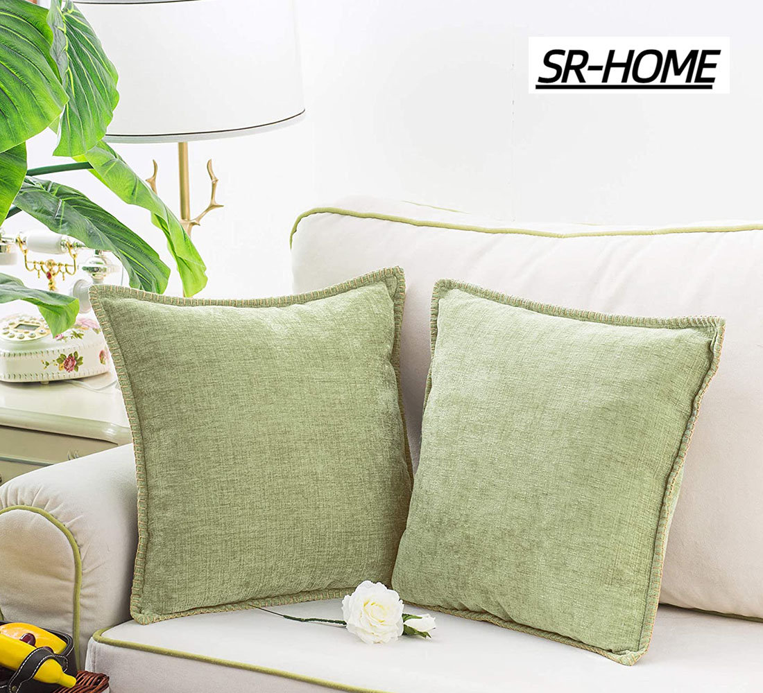 Sage Outdoor Throw Pillow Pack of 4 Cozy Covers Cases for Couch Sofa Home Decoration Solid Dyed Soft Chenille, Green