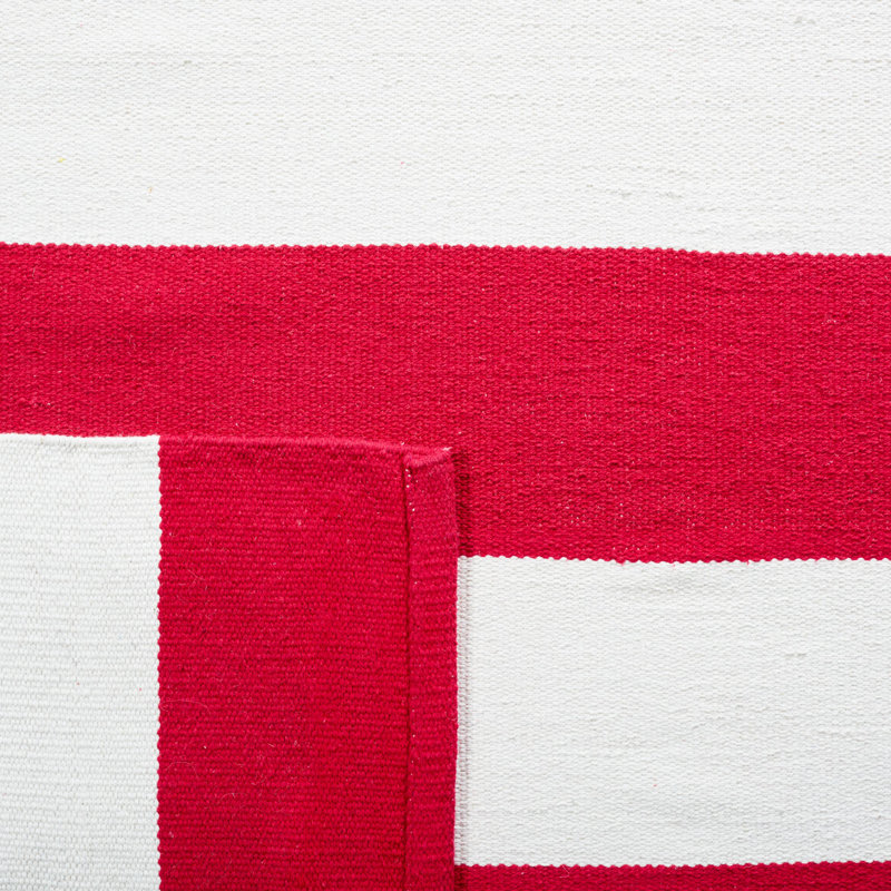 Tapis rouge / blanc en coton tissé à la main Brookvale, Rectangle 4 pi x 6 pi