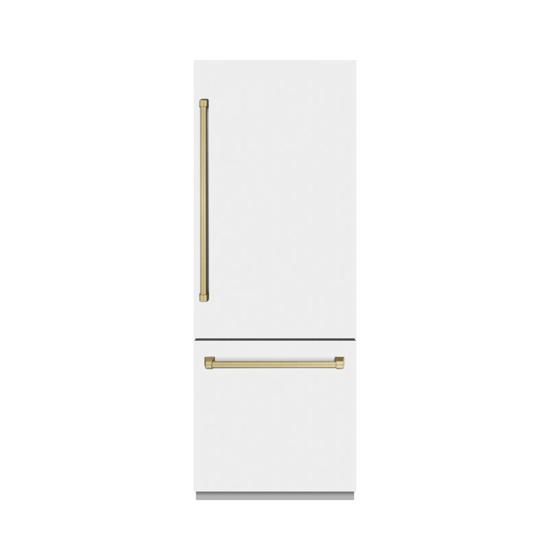 ZLINE Autograph 30 in. White Matte Built-In Refrigerator w/ Gray & Black Accents, White Matte/Bronze