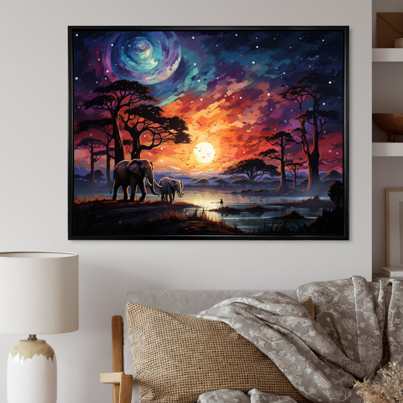 «African Celestial Safari I» sur toile, H 34 po x l 44 po x P 1,5 po, Cadre flottant noir