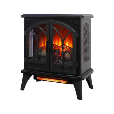 24" Antique Black Electric Infrared Quartz Fireplace Stove with 3D Flame & Remote