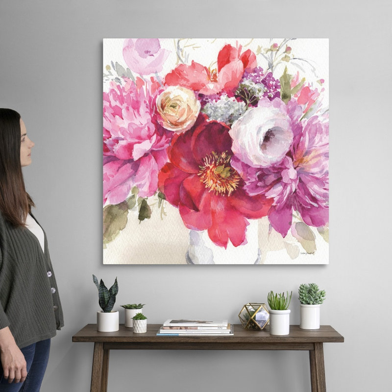 Visiblement rose 01 carré par Lisa Audit - reproduction d'art, Toile tendue, H 36 po x l 36 po x P 1,25 po
