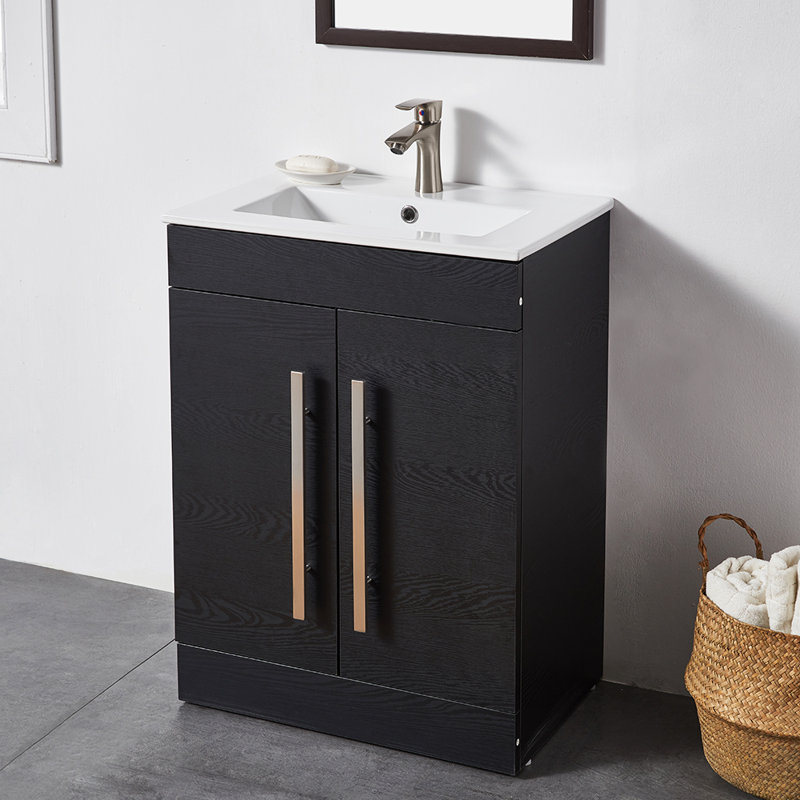Jeiker 24'' Black Modern Free-standing Single Bathroom Vanity with Ceramic Top