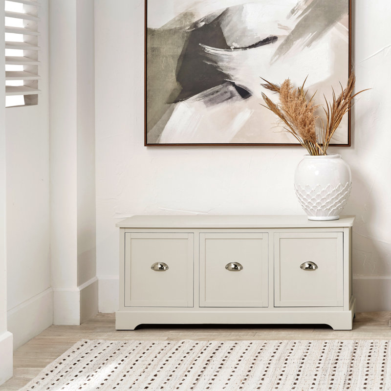 107 cm W Chest of 3 Drawers, Airy Linen/Silver
