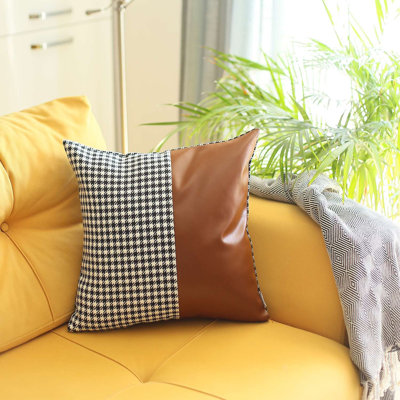 Divided Faux Leather Throw Pillow