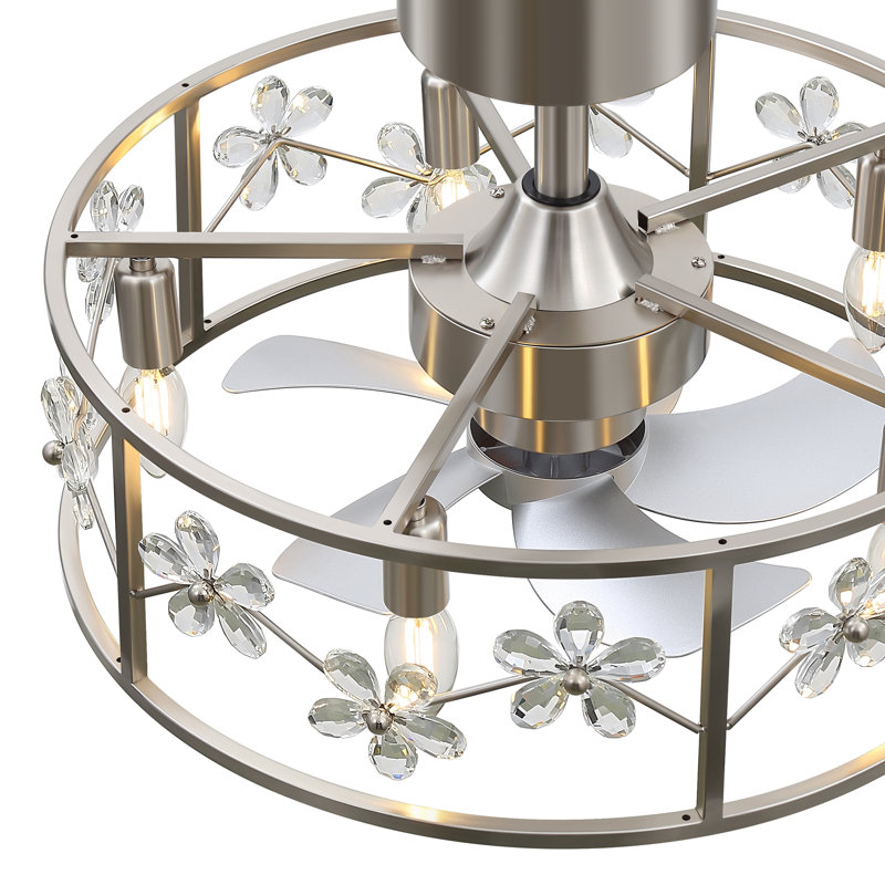 Ventilateur de plafond en cristal 20 po avec éclairage et télécommande Heleena, Nickel satiné