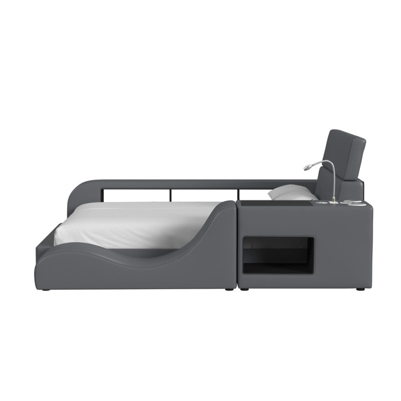 Picket House Furnishings Booker Full Transformer Bed With Electronic Features In Grey PU, Full