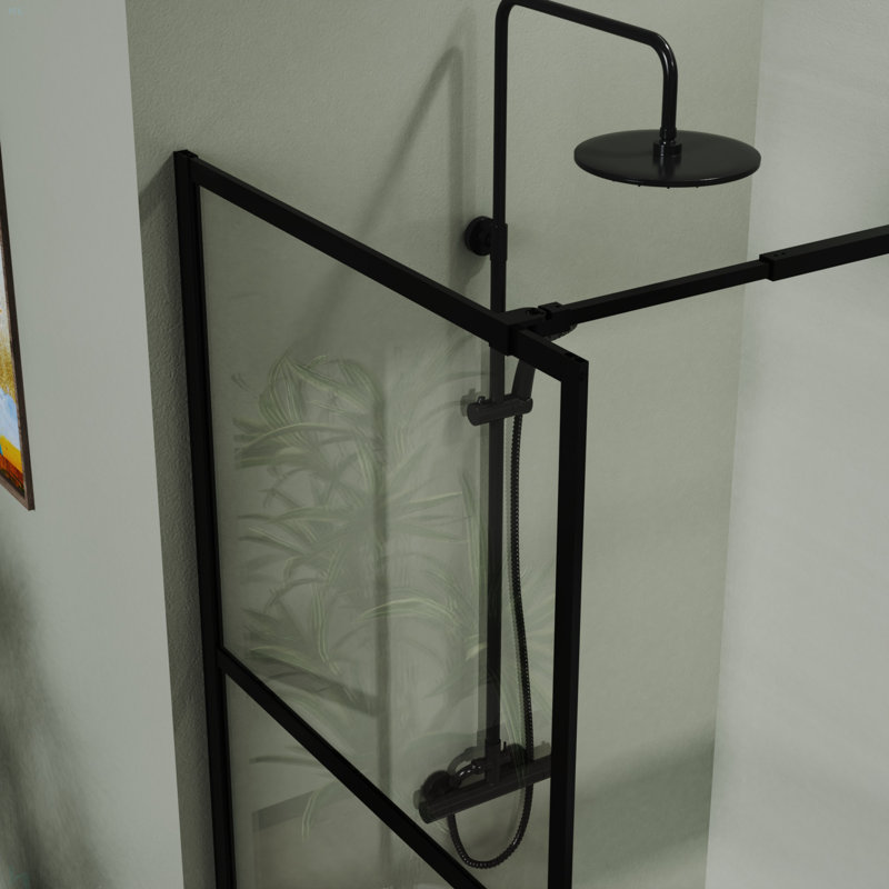 Pièce humide avec porte de douche et moustiquaire 34 po, 3 panneaux, noir