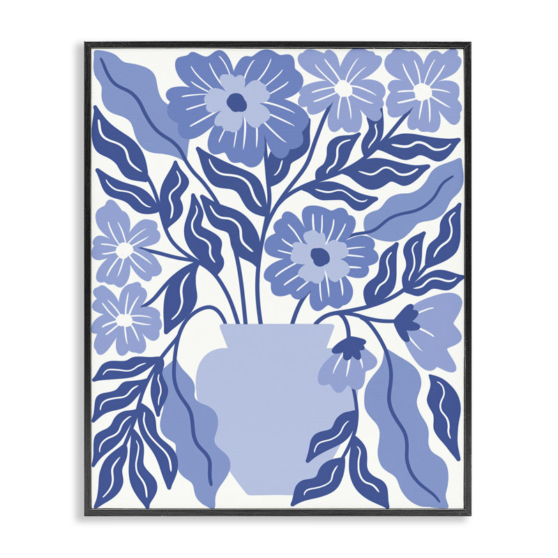 «Blue & White Flower Vase», estampe numérique par Taylor Shannon Designs, H 20 po x l 16 po, Giclée encadrée noir minuit