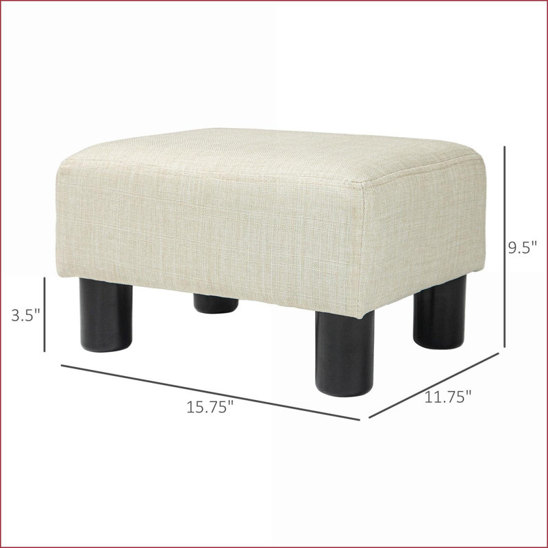 Ottoman Small Foot Rest, Beige Linen Fabric, Wood Frame Plastic Legs | Wood | Plastic, Beige