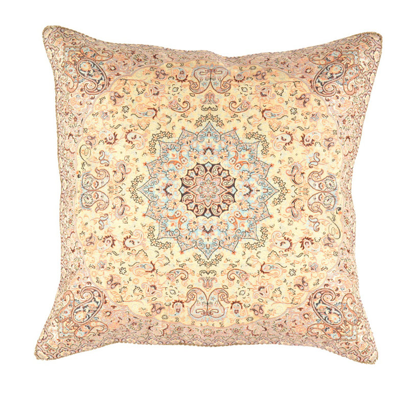 Oriental Square Pillow Cover & Insert, 16" H x 16" W, Ivory/Brown/Blue Oriental