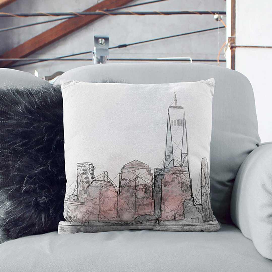 Downtown New York City Skyline in Abstract Cushion with Filling