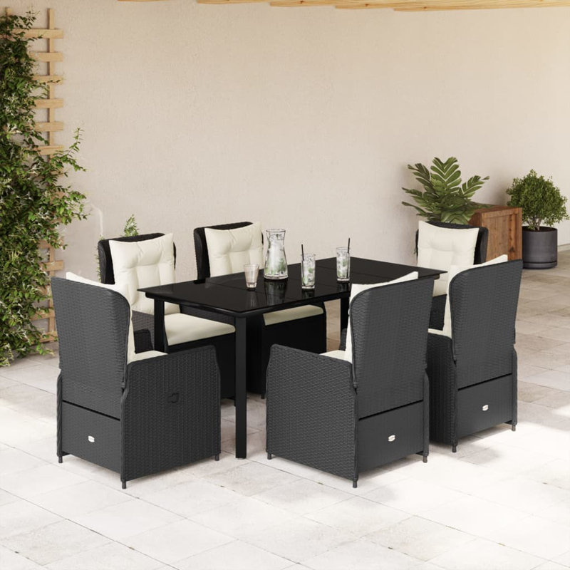  Garden Dining Set Black, Cream White, 6