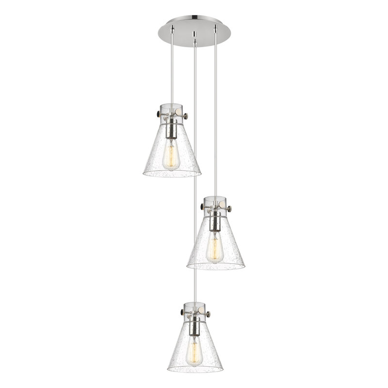 Luminaire suspendu 3 lumières Amrith, Bullé, Nickel poli