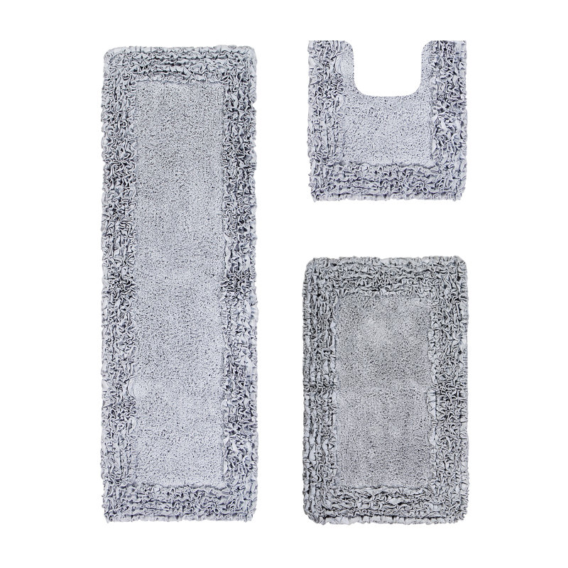 Courson Premium 100% Cotton 3-Piece Bath Rug Sets with Spray Latex Backing, Machine Washable, Luxurious Ruffle Pattern Super Absorbent & Tufted Weave Bath Mat for Bathroom