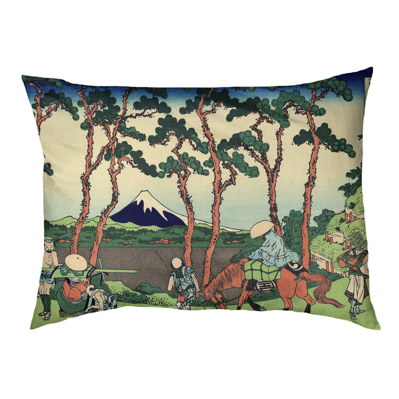 Coussin Burkart Hodogaya sur le tokyo, Petit (l 29,5 po x P 19,5 po x H 2,5 po), Vert / Bleu / Brun