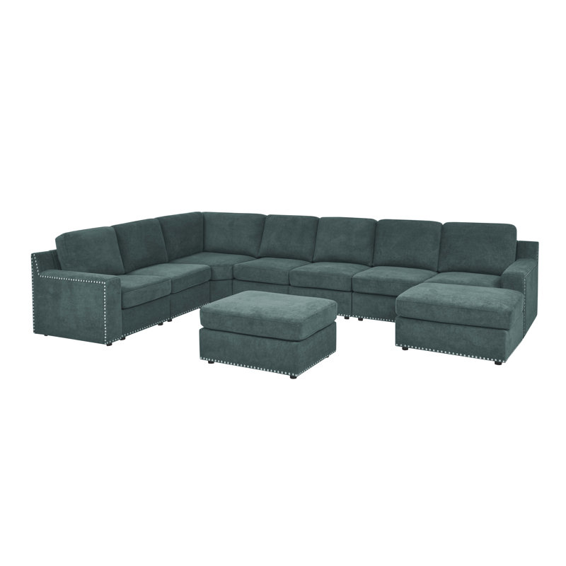 Aindriu 151.5" Wide Reversible Modular Large Sectional, Green Polyester