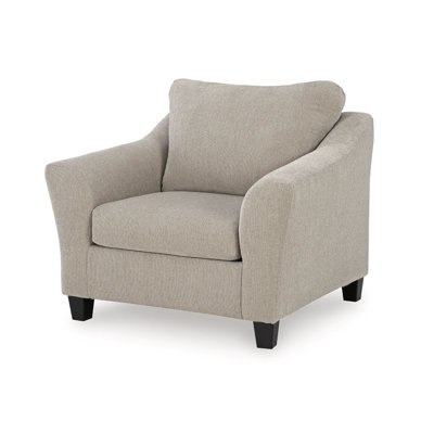 Wecy Oversize Armchair, Flared Arms And Tapered Black Legs, Taupe Polyester
