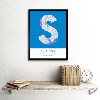 Shizuoka City Map Shizuoka Blue by Wee Blue Coo - Single Picture Frame Typography