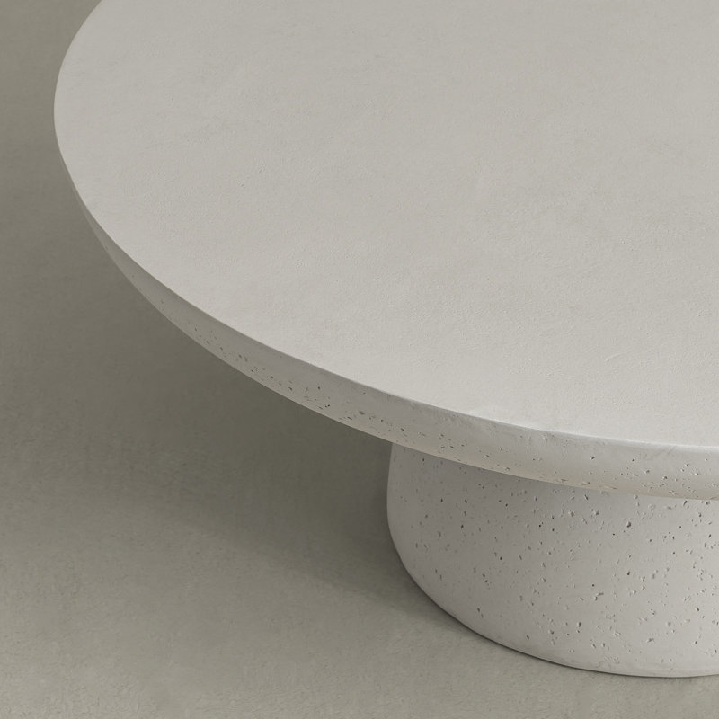 Ensemble de 2 tables basses rondes blanches sur pied en ciment MgO, pour intérieur et extérieur