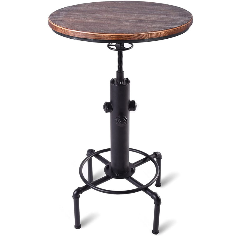 Table bistro industrielle 32,28 à 36,22 po, Brun / noir