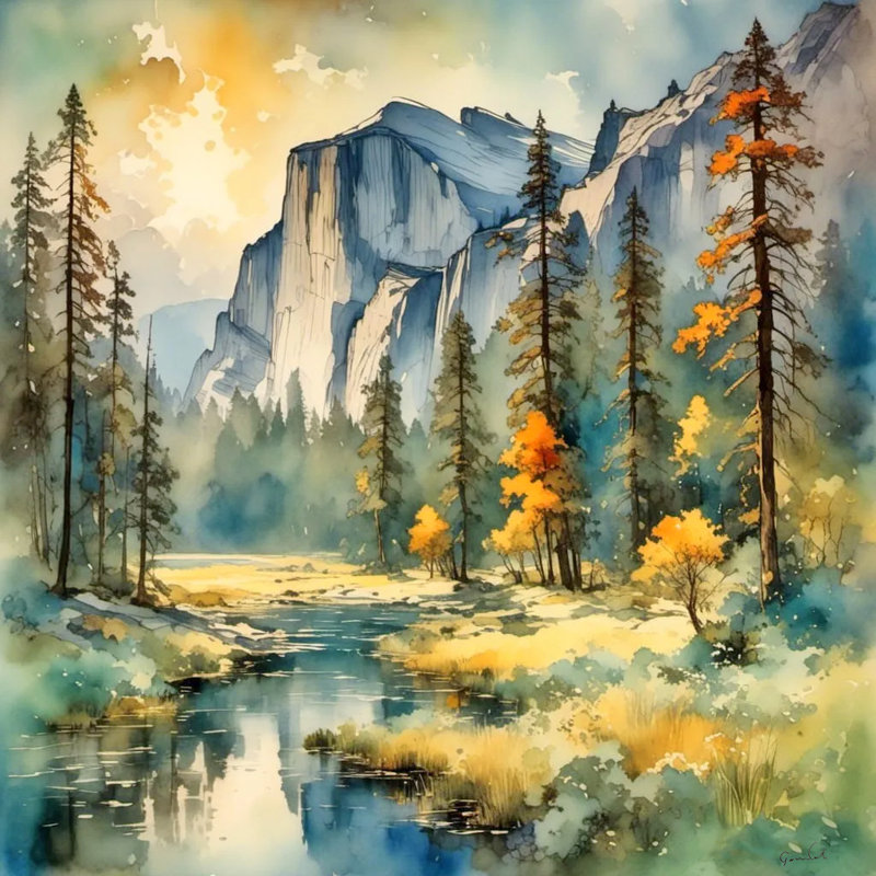Toile tendue Golden Yosemite, H 20 po x l 20 po x P 1,5 po