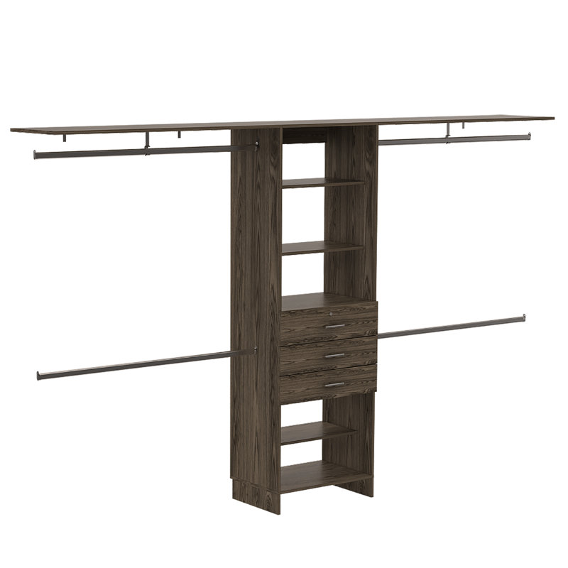 Kohn Plego Closet Organization System, with Open & Closed Storage, 69"/118" Width, Dark Walnut
