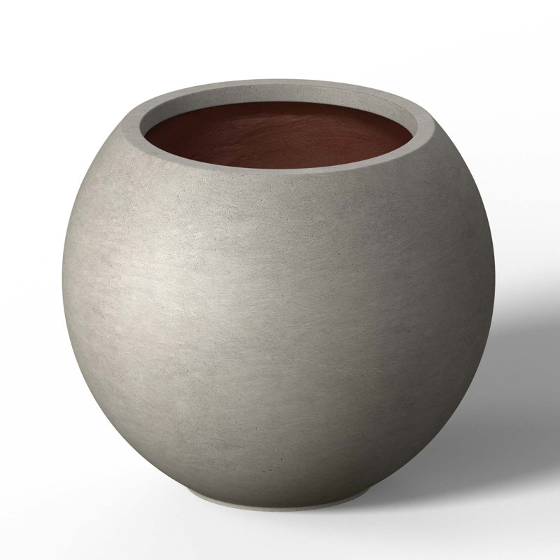 Small Concrete Round Planter / Pot With Drainage Holes, 16.54" H x 19.3" W x 19.3" D, Light Gray (Upgraded Interior)