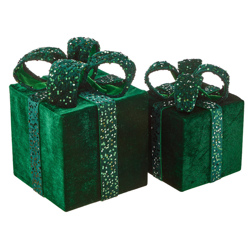 Boîte-cadeau de 11,5 à 15 po en velours et paillettes , Green