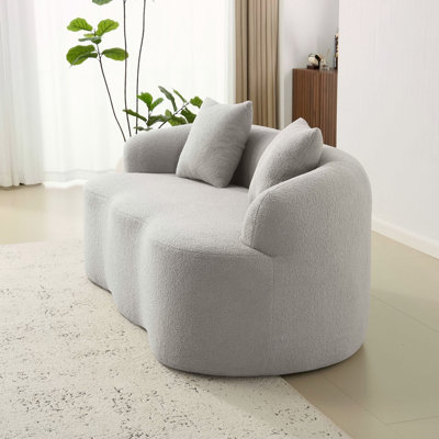 Curved Loveseat Sofa With Round Armrest, Compression Couch With 2 Pillows, Cream Couch For Small Space, Living Room, Bedroom, No Assembly
