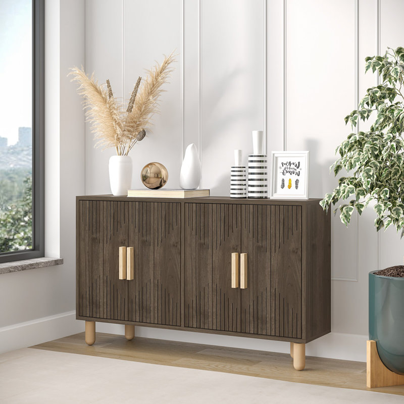 Modern Walnut Console Table, 47.2 x 29.0 x 11.6 inches | 100% Melamine Coated Particle Board, Thickness: 0.7 inches | Stylish Brown Finish, Geometric Design | Perfect for Entryway, Living Room & Hallway Decor