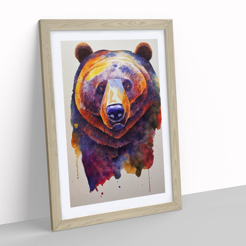 Bear Watercolour No.2 - Single Picture Frame Painting, 34cm H x 25cm W x 2cm D, Oak Framed