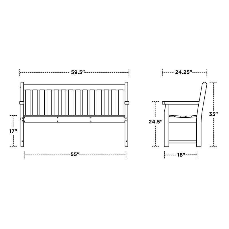 Banc de jardin POLYWOOD, Blanc, H 35 po x l 55,5 po x P 24,25 po