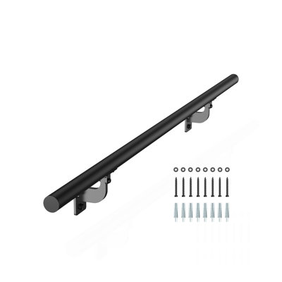 4ft Wall Mounted Stair Handrail Black Aluminum Indoor Outdoor Railing