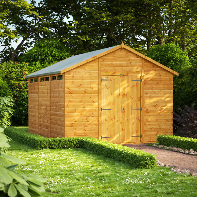 Powersheds 12 x 10ft Timber Tongue & Groove Security Garden Shed, Double Doors