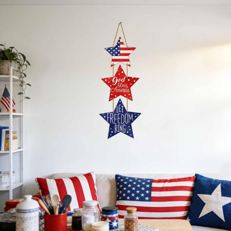 Couronne patriotique en pentagramme décorative à suspendre, en bois, pour la décoration de la porte d'entrée