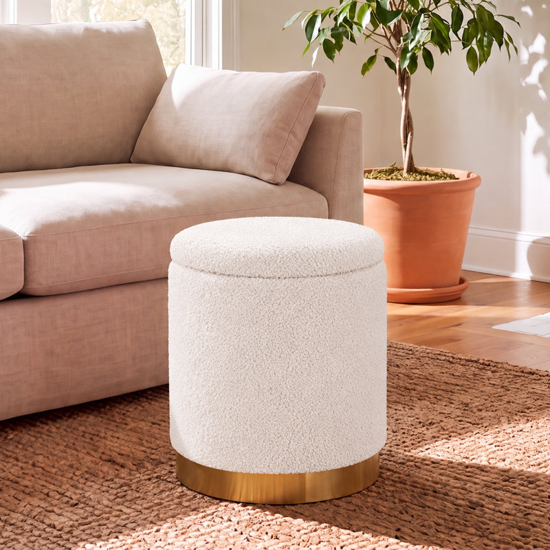 Gergina 15" W Teddy Cylinder Storage Ottoman, Off-White