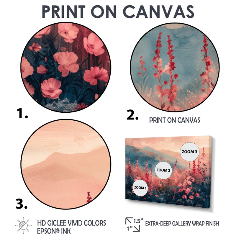 Aquinnah - Lupin, art mural, Toile avec cadre flottant or, H 28 po x l 60 po x P 1,5 po