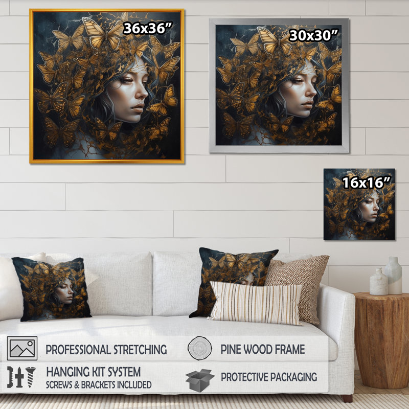 «Femelle Golden Butterflies II», impression sur toile, H 24 po x l 24 po x P 1 po, Toile tendue