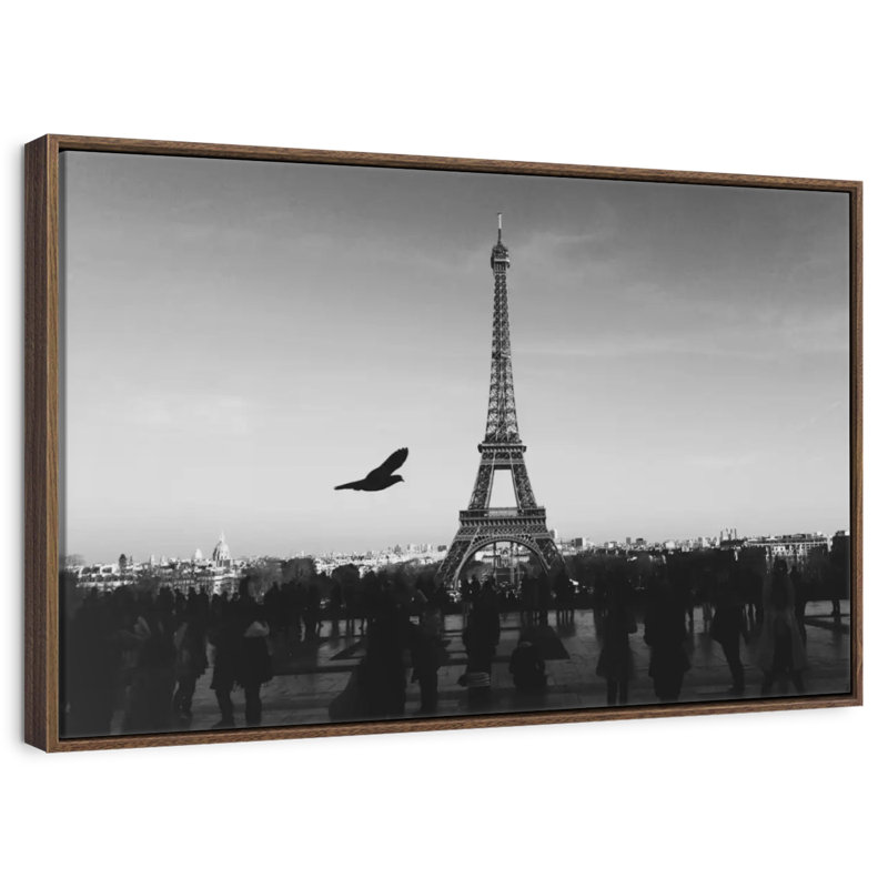 Overcast Eiffel Tower, 19" X 13", Floating Frame Walnut