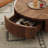 Walnut Wood Grain Pattern Round Coffee Table With 2 Storage For Living Room-1866624402