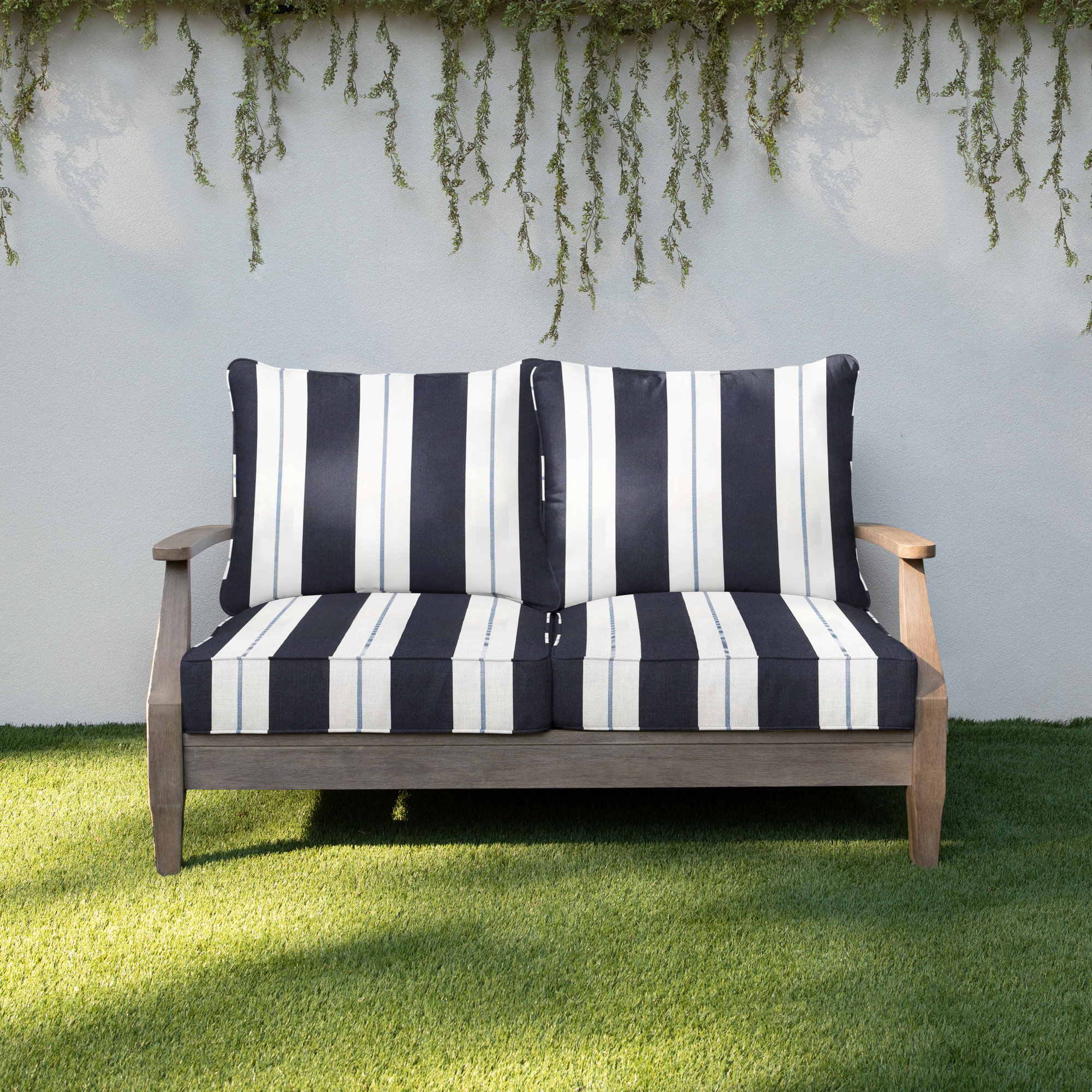 Deana Outdoor Sunbrella Seat/Back Cushion, Navy Stripe Sunbrella®, 23" W x 25" D