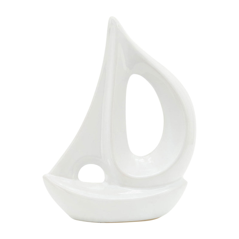 Sculpture décorative en forme de voilier en céramique avec finition brillante pour la décoration intérieure - objet côtier pour la décoration de bureau ou de salon