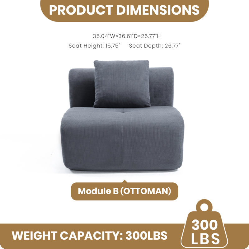 Canapé modulaire extra large et moelleux en U Fine-Wale en velours côtelé de 157 po avec repose-pieds double